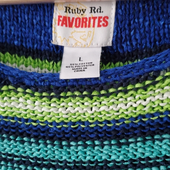 Ruby Rd. Green and Blue Striped Lightweight Sweater Size Large - Picture 3 of 4